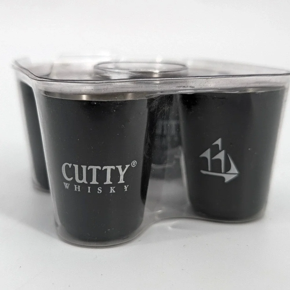 Cutty Whisky Stainless Steel Shot Glasses Matte Black Nautical 4 Pack w/ bag